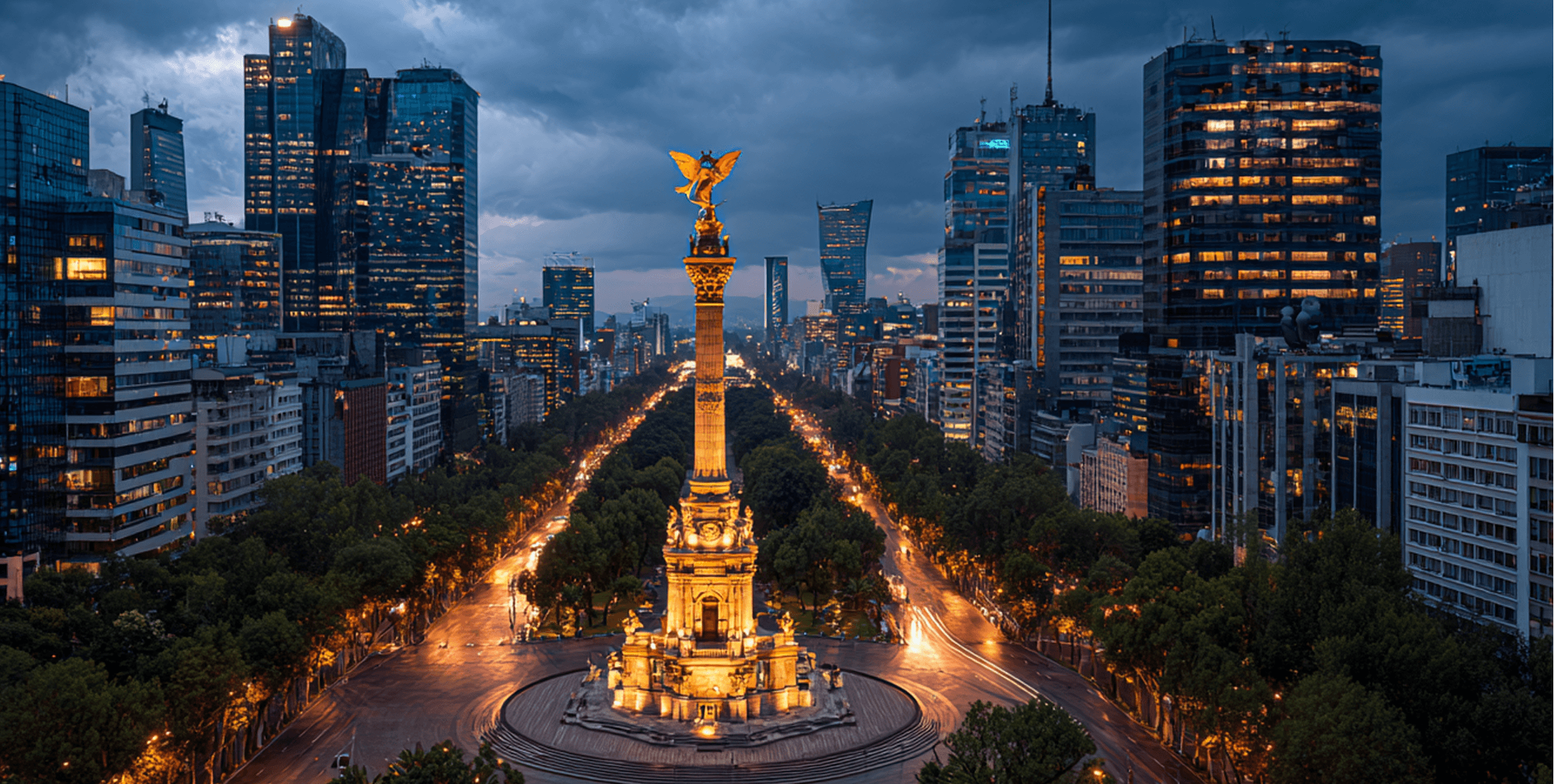 Mexico City avenue at dusk